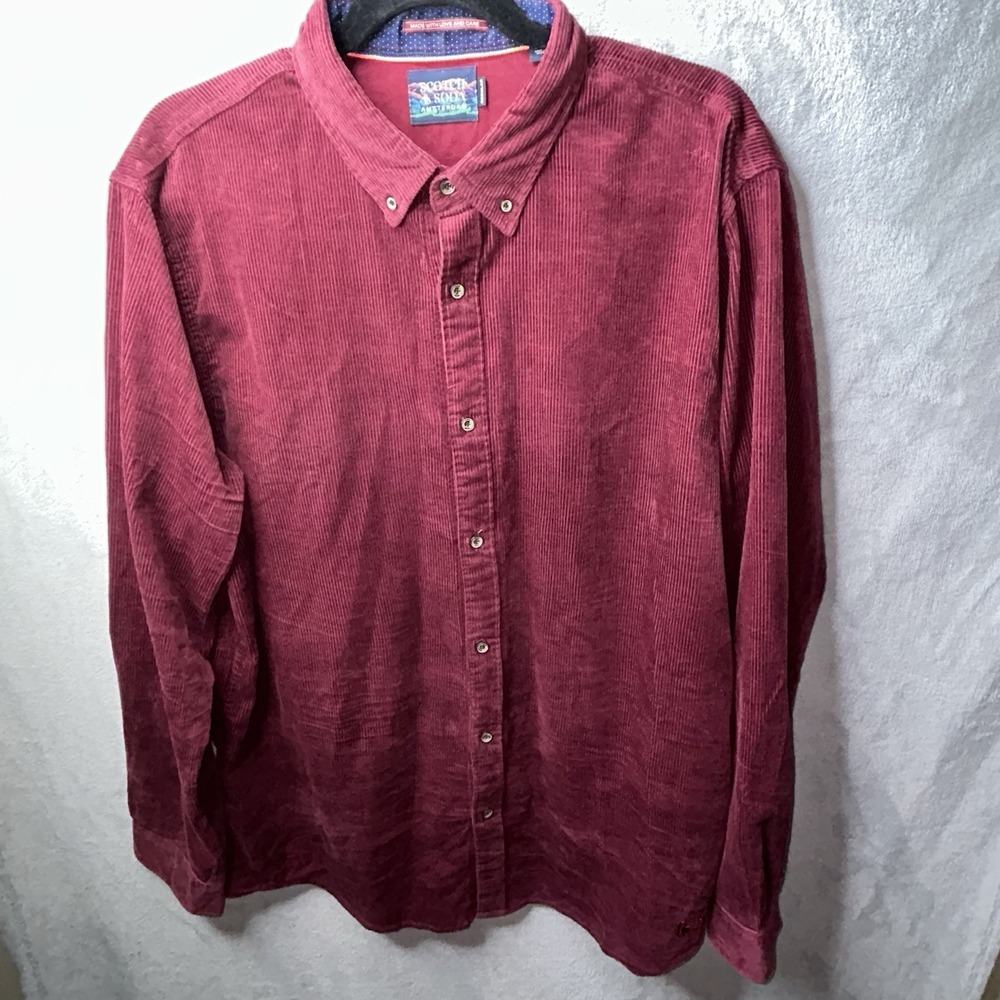 Scotch & Soda Corduroy Shirt Burgundy Mens XXL Button Up Cotton
